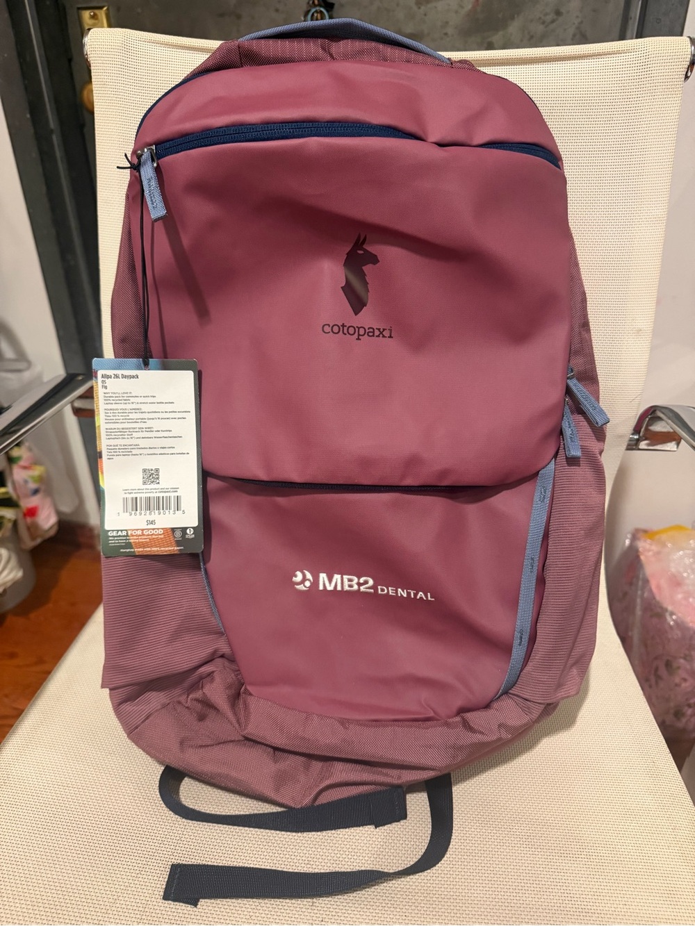 cotopaxi mauve backpack with navy accents